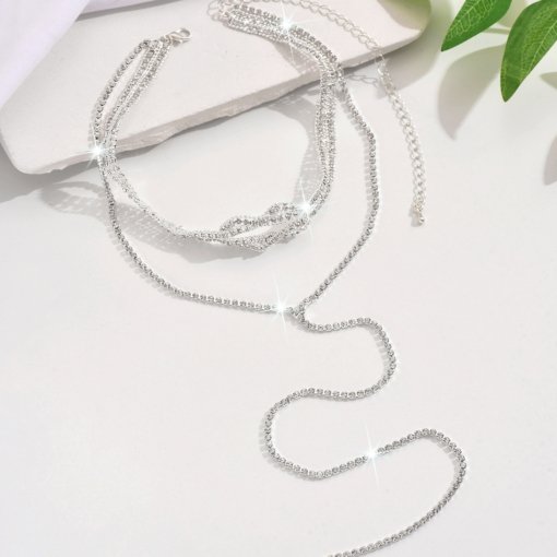 European and American fashion style banquet double layer neck accessories metal clavicle chain Internet celebrity bundles necklace sexy Y-shaped necklace necklace - 图片 4