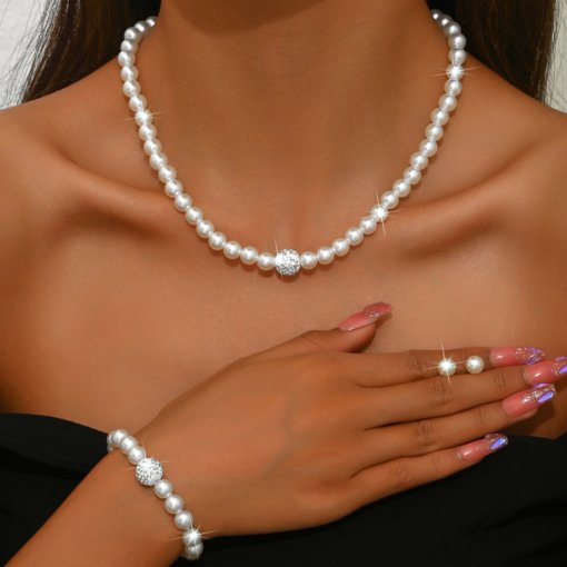 Pearl necklace cross-border chain set bridal accessories Pearl jewelry clay diamond set choker suit