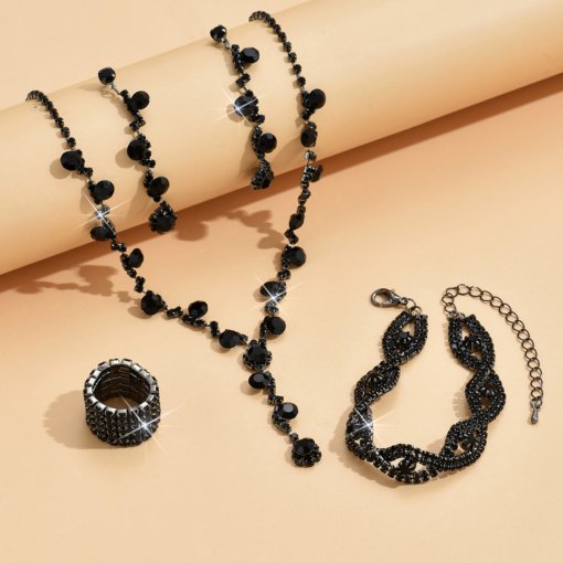 Jewelry suit brand new shiny inlaid full Diamond women's wedding supplies ornament necklace earring bracelet ring - Image 9