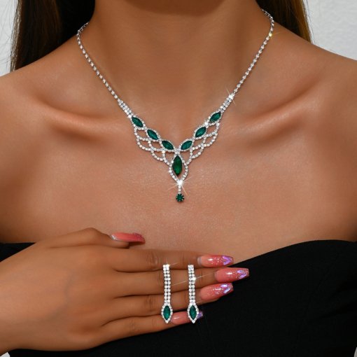 Fashionable simple full diamond Super Flash drop-shaped mesh necklace earrings bracelet ornament bridal elegant accessories - Image 9