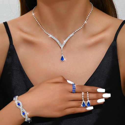 Cross-border e-commerce bride jewelry for girls European and American rhinestone necklace earrings earrings wedding jewelry suit wholesale