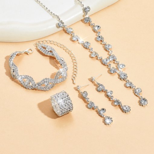Jewelry suit brand new shiny inlaid full Diamond women's wedding supplies ornament necklace earring bracelet ring - Image 6