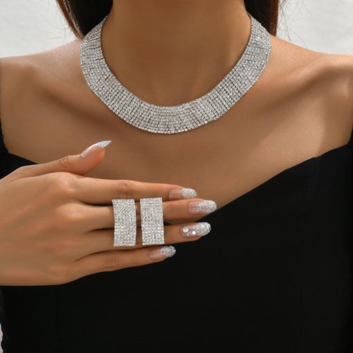 SOURCE Factory jewelry wholesale bride ornament high-end exaggerated Rhinestone Wedding Photography necklace ear stud bracelet ring - Image 2