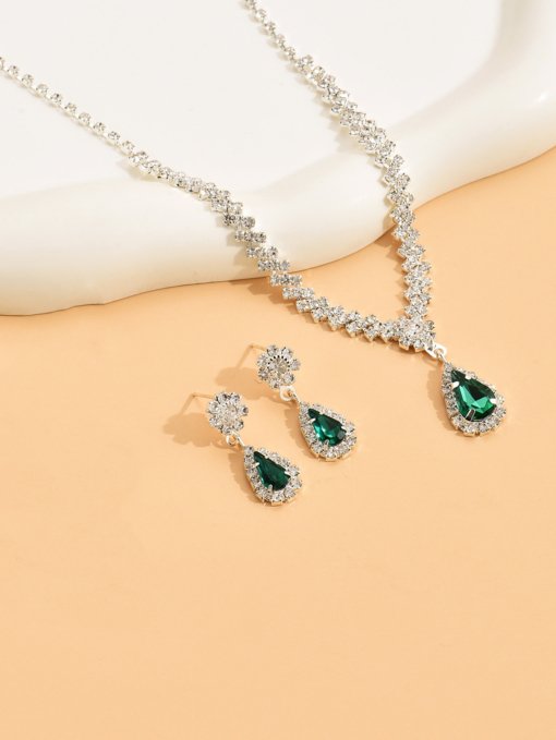 2024 new accessories wholesale metal diamond-studded necklace earrings two pieces/Three Pieces wedding bridal jewelry suit - 图片 12