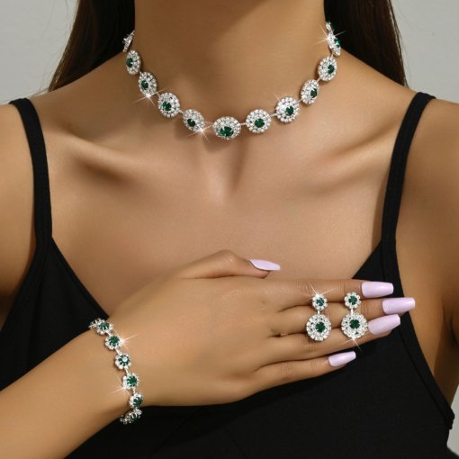 European and American fashion bride suit wedding accessories necklace earring bracelet sapphire blue simple set suit formal dress accessories - Image 2