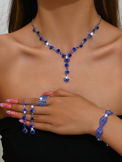 Jewelry suit brand new shiny inlaid full Diamond women's wedding supplies ornament necklace earring bracelet ring - Image 11