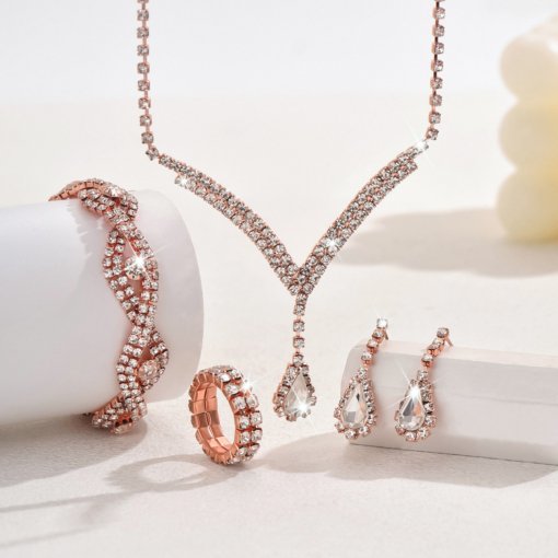 Cross-border e-commerce bride jewelry for girls European and American rhinestone necklace earrings earrings wedding jewelry suit wholesale - Image 10