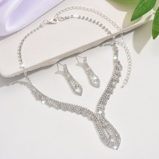 European and American bride claw chain ornament full rhinestone welded refined rhinestone earrings necklace simple set exquisite jewelry - Image 5