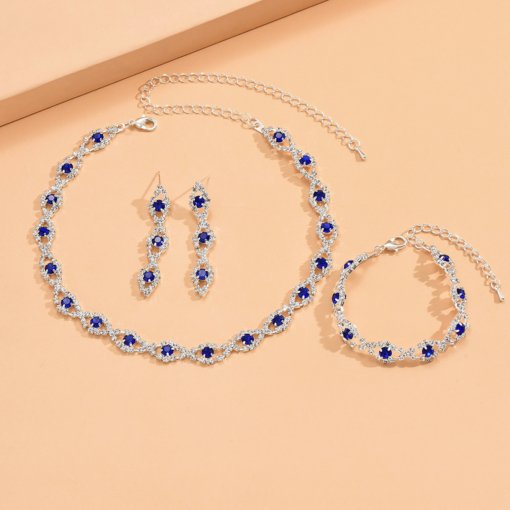 Simple jewelry suit European and American fashion formal dress accessories rhinestone multicolor necklace earring bracelet suit - 图片 4