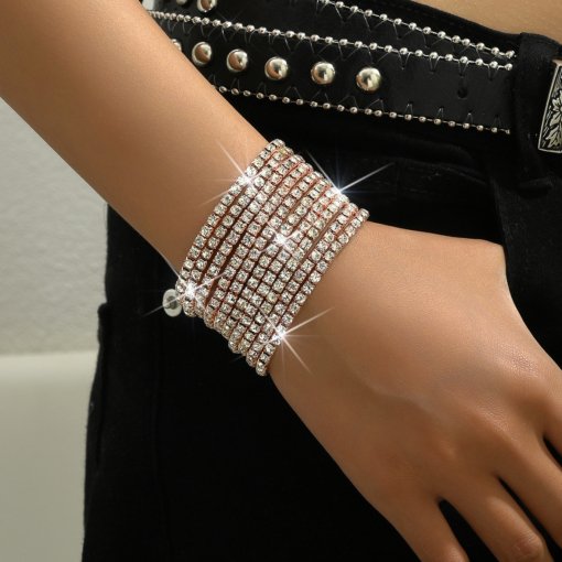 European and American style women's diamond elastic bracelet color zircon rhinestone claw chain colorful crystals bracelet gem (10 pieces) - 图片 8