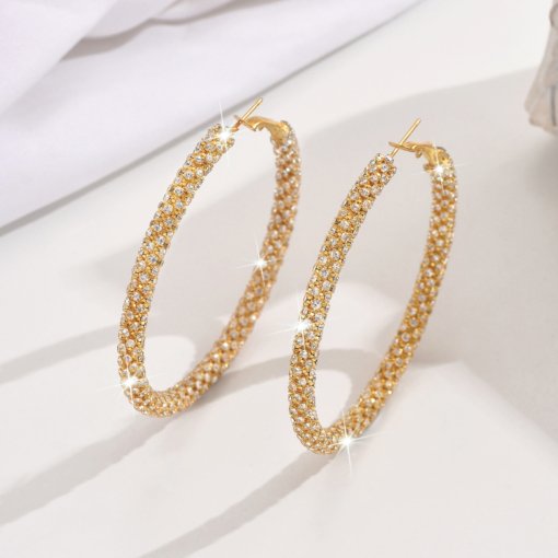 Affordable luxury fashion Diamond-embedded big earrings female European and American exaggerated winding round earrings ear ring earrings personality minimalist elegant earrings - 图片 4