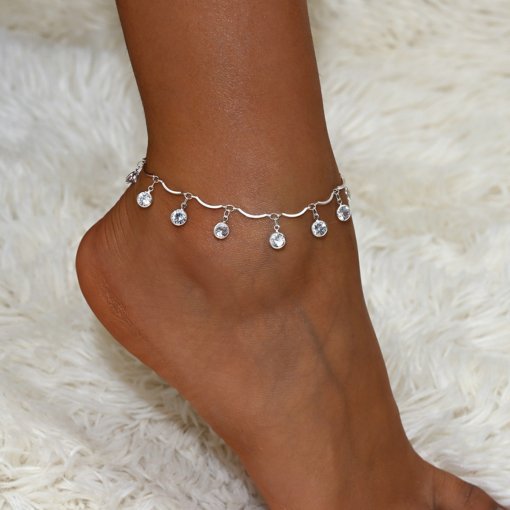 Anklet rhinestone beach foot ornaments hot selling Europe and America cross border hot selling trend sparkling ladies cold flash ornament