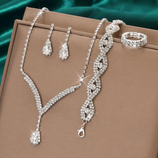 Cross-border e-commerce bride jewelry for girls European and American rhinestone necklace earrings earrings wedding jewelry suit wholesale - Image 4