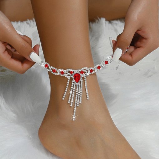 Hot sale in Europe and America sexy fashion popular style black water drop tassel rhinestone anklet female ankle over rhinestone jewelry lot - Image 4