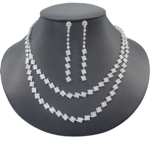 Amazon ornament wholesale hot sale double-layer rhinestone suit necklace earring bracelet women's wedding match - Image 3