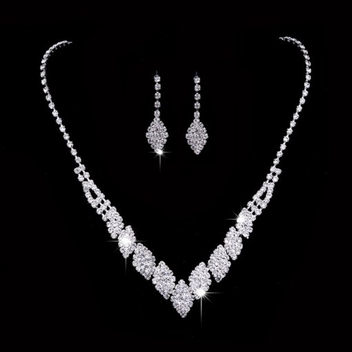 Amazon daily necessities fashion ornament Diamond full diamond shiny earrings necklace bride suit wedding accessories - 图片 6