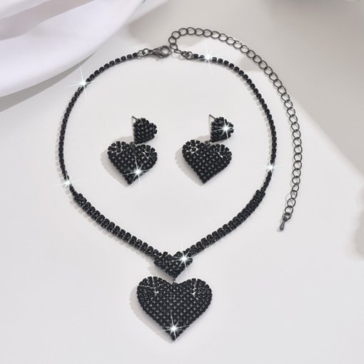 Women's diamond-embedded love necklace earrings fashion Wedding Party Valentine's Day gift jewelry high-grade clavicle chain - 图片 4