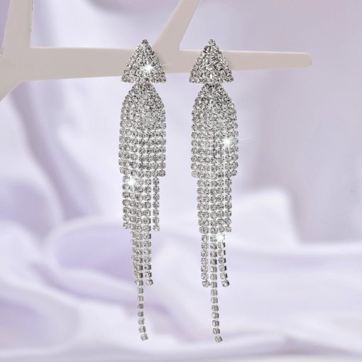 Cross-border Diamond waterfall tassel pendant earrings exaggerated New Fashion Dance nightclub flashing earrings factory direct sales - 图片 3