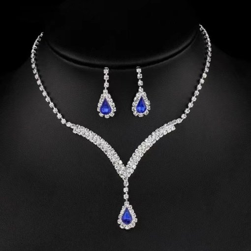 Cross-border e-commerce bride jewelry for girls European and American rhinestone necklace earrings earrings wedding jewelry suit wholesale - Image 4
