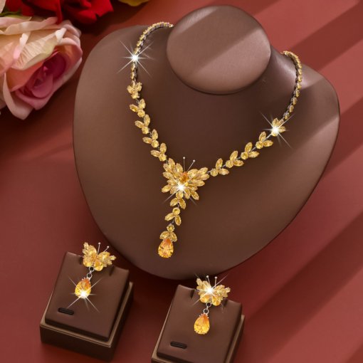 Fashion Color zircon fashion luxury necklace and earrings suite High sense Valentine's Day Mother's Day gift box gift - 图片 4