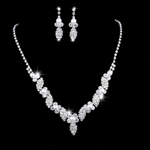 Cross-Border sold jewelry wholesale bridal wedding jewelry imitation pearl rhinestone necklace earring bracelet sets of chains - 图片 6