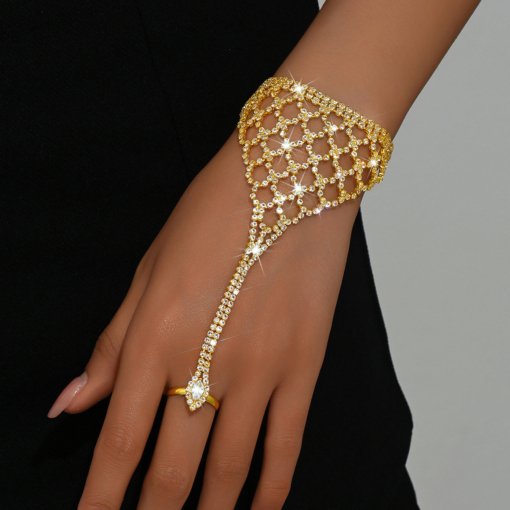 European and American fashion accessories personalized mesh rhinestone finger finger chain trendy grace full diamond accessories - Image 3