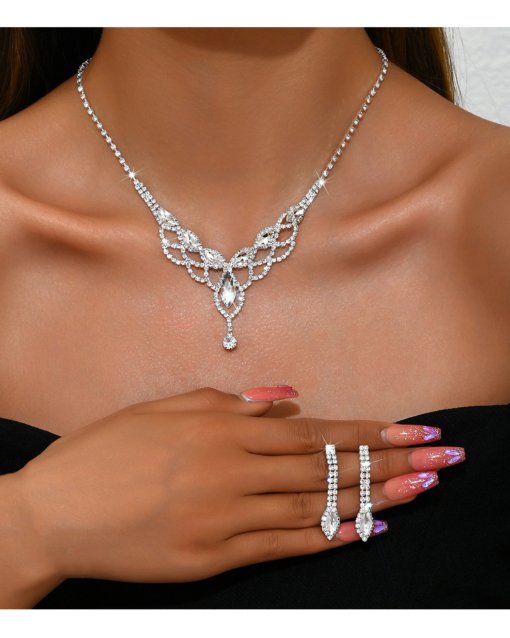 Fashionable simple full diamond Super Flash drop-shaped mesh necklace earrings bracelet ornament bridal elegant accessories - Image 10