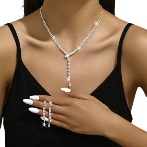 Cross-border supply hot sale foreign trade ornament full rhinestone zircon necklace earring bracelet ring set chain wedding formal dress jewelry - Image 5