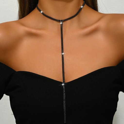 Necklace European and American Necklace accessories simple advanced style sexy fashion all-match long T-shaped crystal Necklace - Image 6