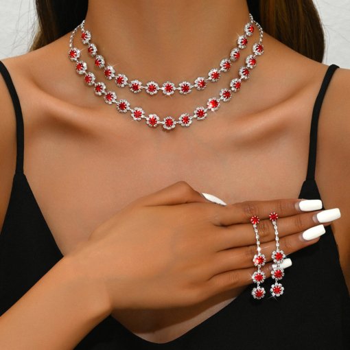Foreign trade ornament wholesale wedding accessories double layer SUNFLOWER diamond necklace and earrings suite AliExpress ornament - 图片 8