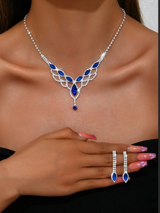Fashionable simple full diamond Super Flash drop-shaped mesh necklace earrings bracelet ornament bridal elegant accessories - Image 7