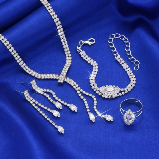 Cross-border supply hot sale foreign trade ornament full rhinestone zircon necklace earring bracelet ring set chain wedding formal dress jewelry - Image 3