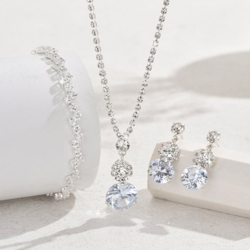Cross-border jewelry wholesale wedding dress photographic studio props popular ornament female bride zircon necklace earrings set - Image 2