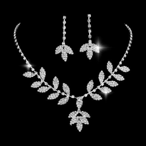 Bridal Ornament luxury rhinestone necklace earrings set chain wedding leaf necklace accessories studio camera - 图片 6