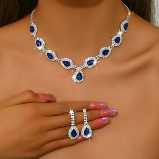 European and American entry lux high-grade zircon Jewelry necklace earrings niche retro clavicle chain fashionable all-match necklace suit - Image 4