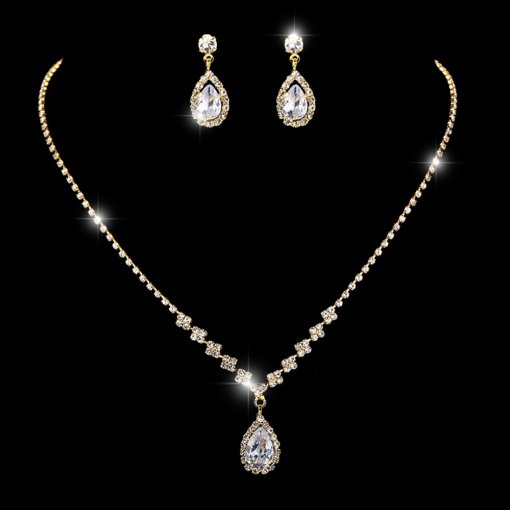 Bright full rhinestone zircon water drop necklace eardrops bride wedding jewelry shooting jewelry suit wholesale - 图片 10