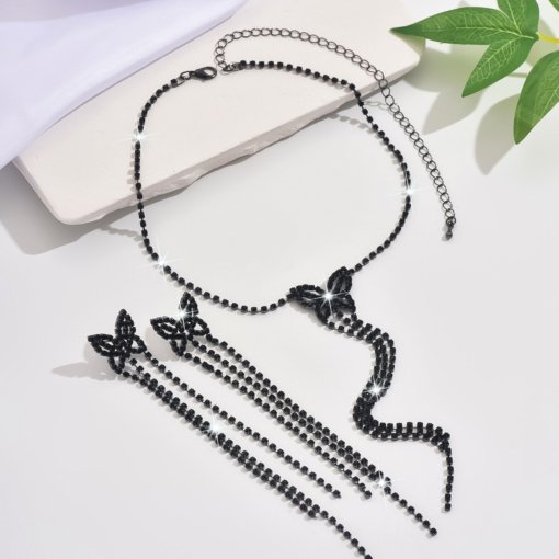 Europe and America cross border high-end butterfly-shaped long tassel necklace and earrings suite high-grade necklace earrings two-piece set - Image 4