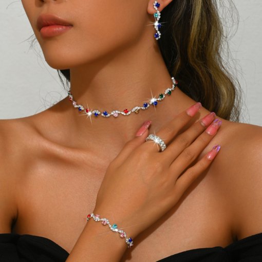 Amazon best seller in Europe and America fashion Wedding Jewelry necklace ear stud bracelet three-piece suit for women - Image 6
