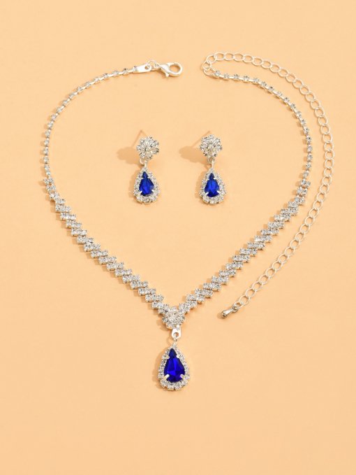 2024 new accessories wholesale metal diamond-studded necklace earrings two pieces/Three Pieces wedding bridal jewelry suit - 图片 14