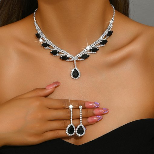 Foreign trade Jewelry factory wholesale europe and america cross border luxury rhinestone super beautiful necklace and earrings suite Jewelry set - Image 2