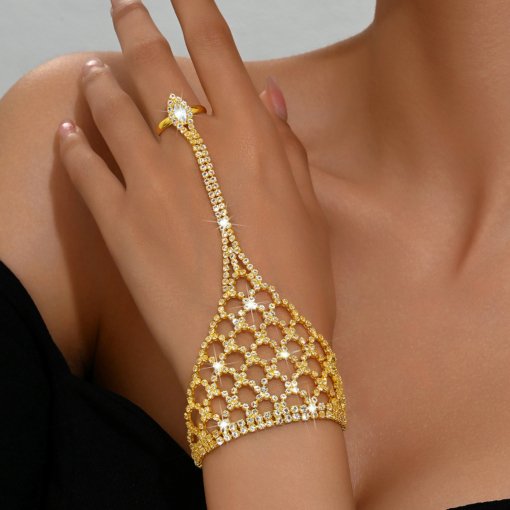 European and American fashion accessories personalized mesh rhinestone finger finger chain trendy grace full diamond accessories