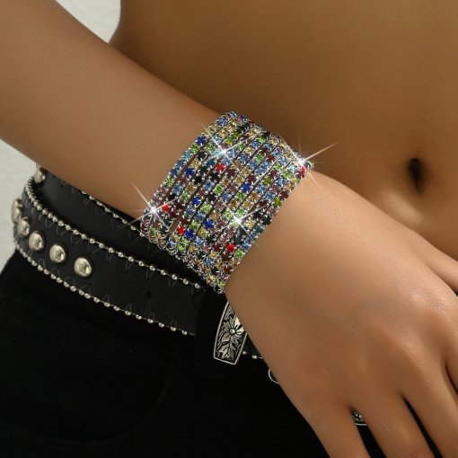 European and American style women's diamond elastic bracelet color zircon rhinestone claw chain colorful crystals bracelet gem (10 pieces) - 图片 15