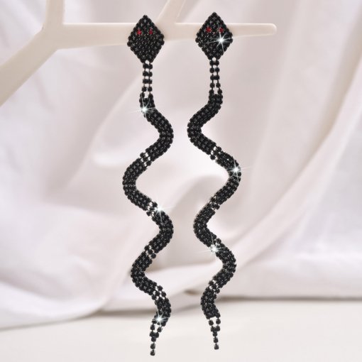 2025 fashion European and American style tide cross-border full diamond snake earrings elegant high sense unique design Internet celebrity wholesale earrings - 图片 3