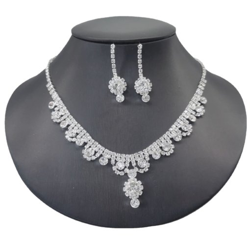 Cross-border sold jewelry wholesale wedding rhinestone quartz necklace and earrings suite light classic decorative flowers bridal jewelry set - 图片 5