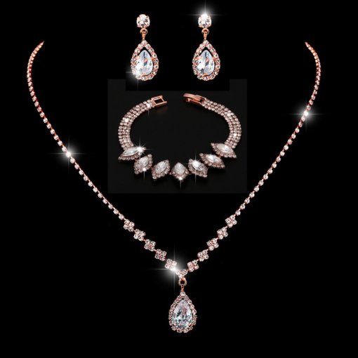 Bright full rhinestone zircon water drop necklace eardrops bride wedding jewelry shooting jewelry suit wholesale - 图片 19