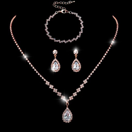 Bright full rhinestone zircon water drop necklace eardrops bride wedding jewelry shooting jewelry suit wholesale - 图片 29