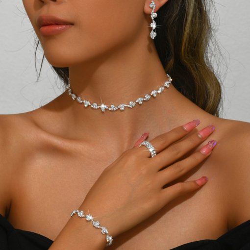 Amazon best seller in Europe and America fashion Wedding Jewelry necklace ear stud bracelet three-piece suit for women - Image 9