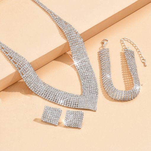 Fashion European and American style Middle East popular atmospheric rhinestone silver plated Bridal Ornament necklace bracelet stretch ring suit dress - Image 6