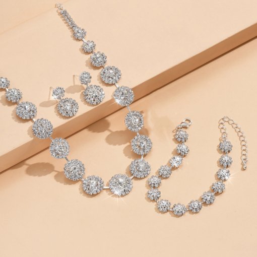 European and American fashion bride suit wedding accessories necklace earring bracelet sapphire blue simple set suit formal dress accessories - Image 8