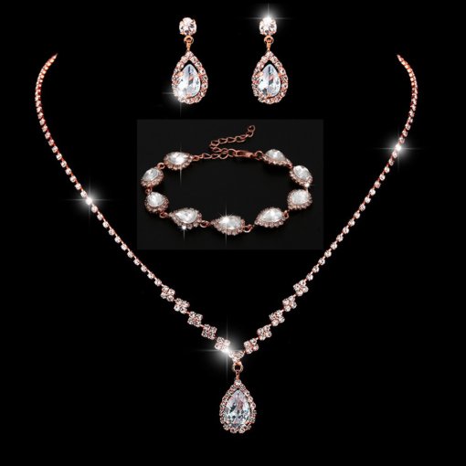 Bright full rhinestone zircon water drop necklace eardrops bride wedding jewelry shooting jewelry suit wholesale - 图片 16